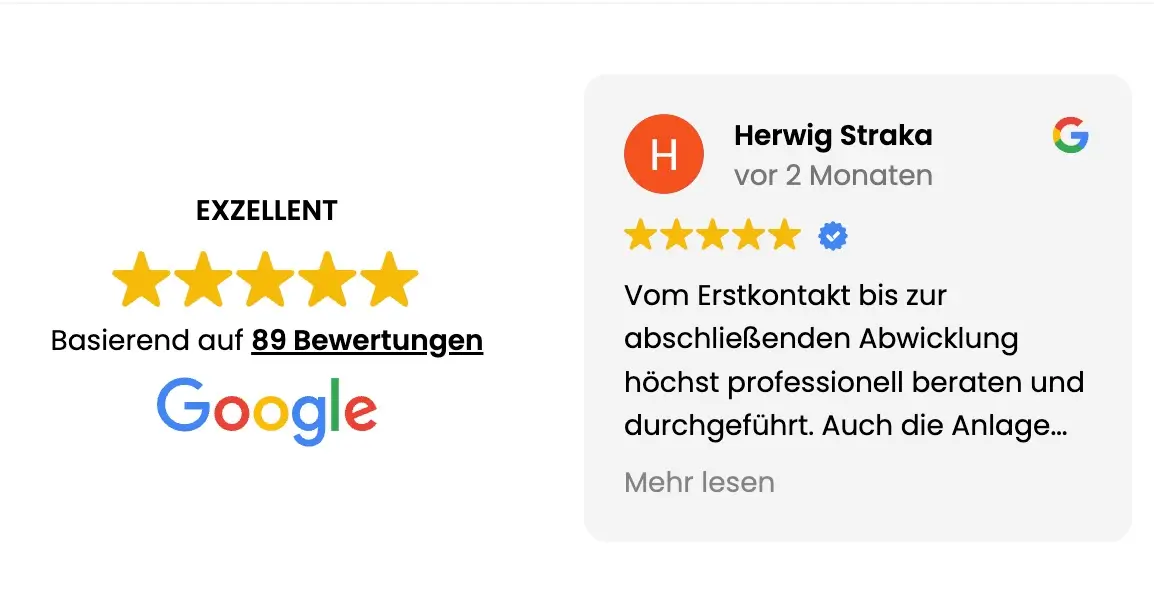 Google Bewertungen 89 Bewertungen 5 Sterne vom Februar 2026 - zeitgerechte Umsetzung, Transparenz und Flexibilität werden hervorgehoben im Review